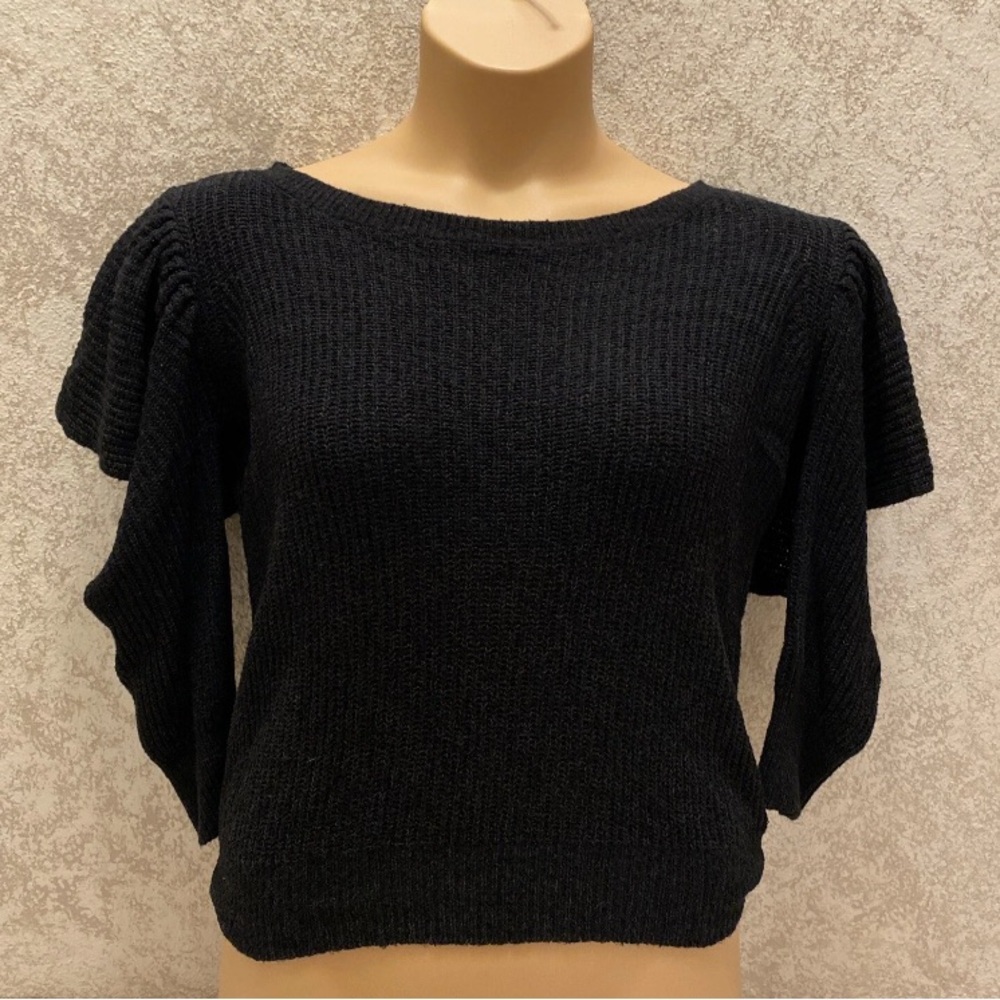 Express Women's Black Crew Neck Sweater With Cut Out Sleeves